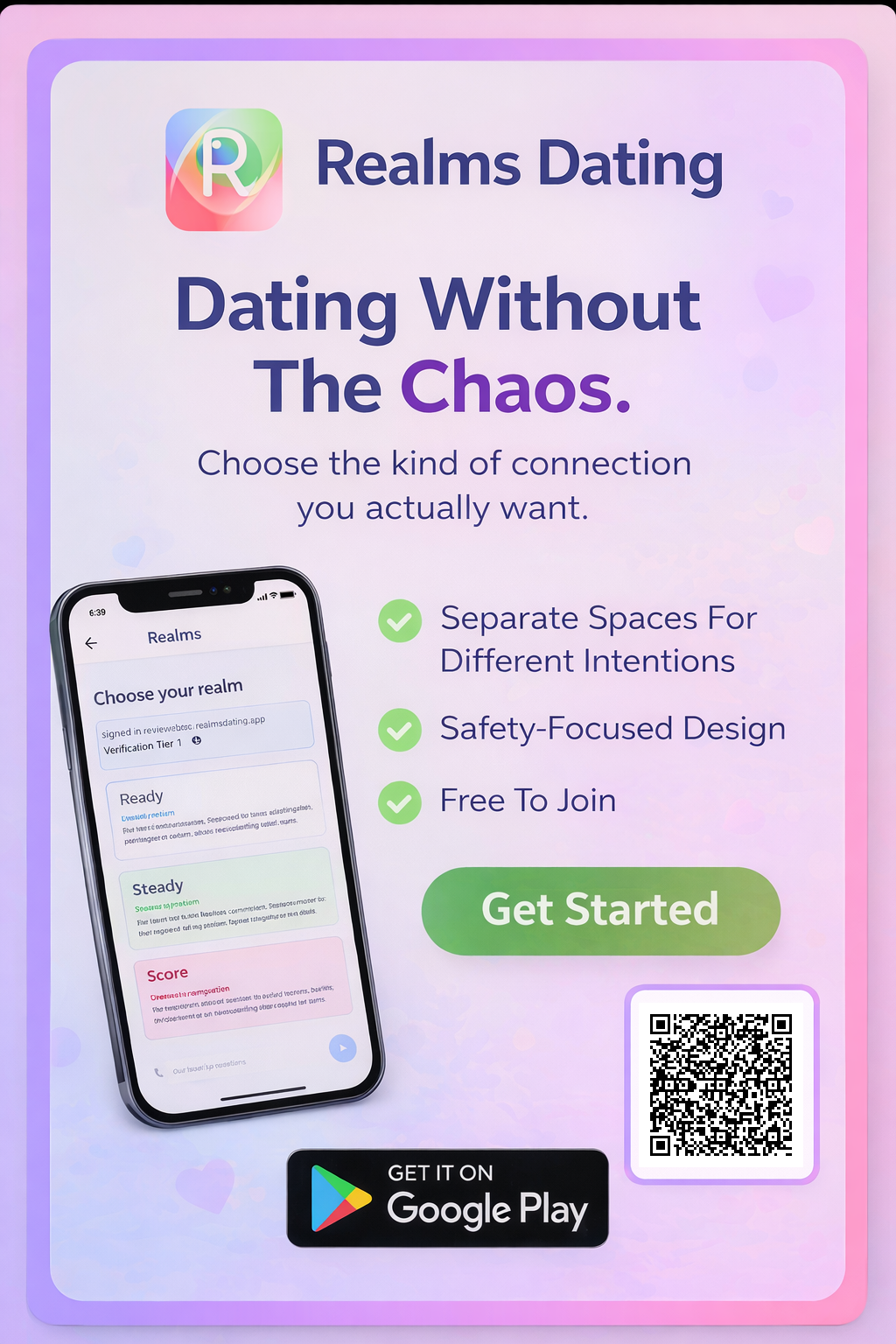 Realms promotional end card with QR code